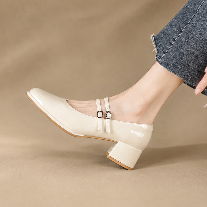 Madeline Willow Block-Heel Pumps – Beige