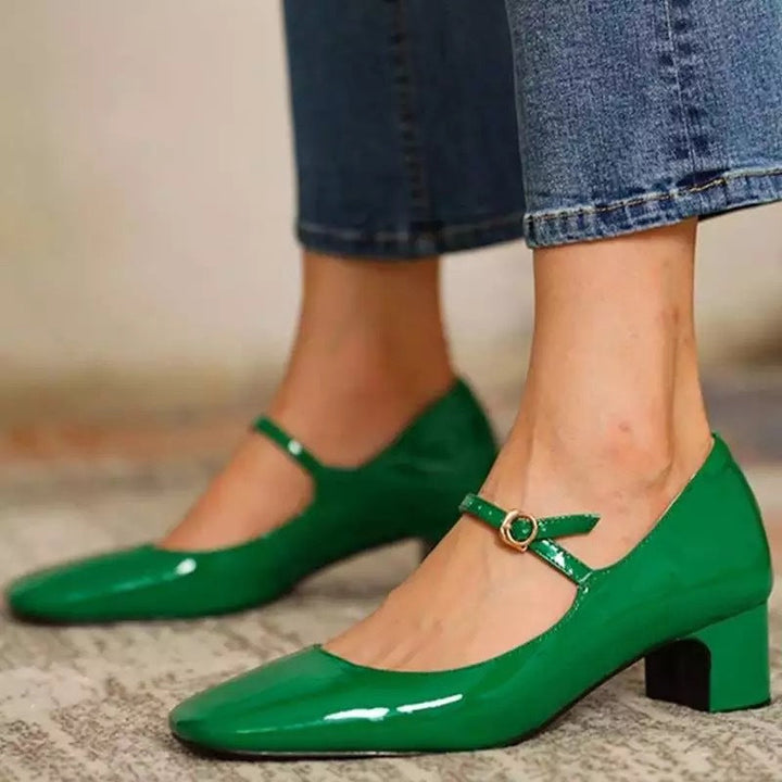 Georgia Row Patent Mary Jane Pumps by Modioza